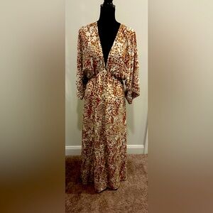 FAB’RIK Cream and Tan Animal Print Maxi Dress - Size Medium